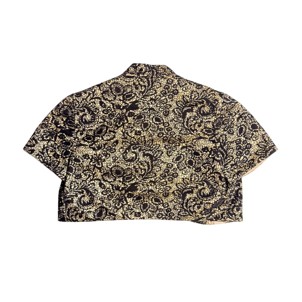Vintage Gold Black Lace Print Cropped Shrug Bolero Jacket - Picture 2 of 6